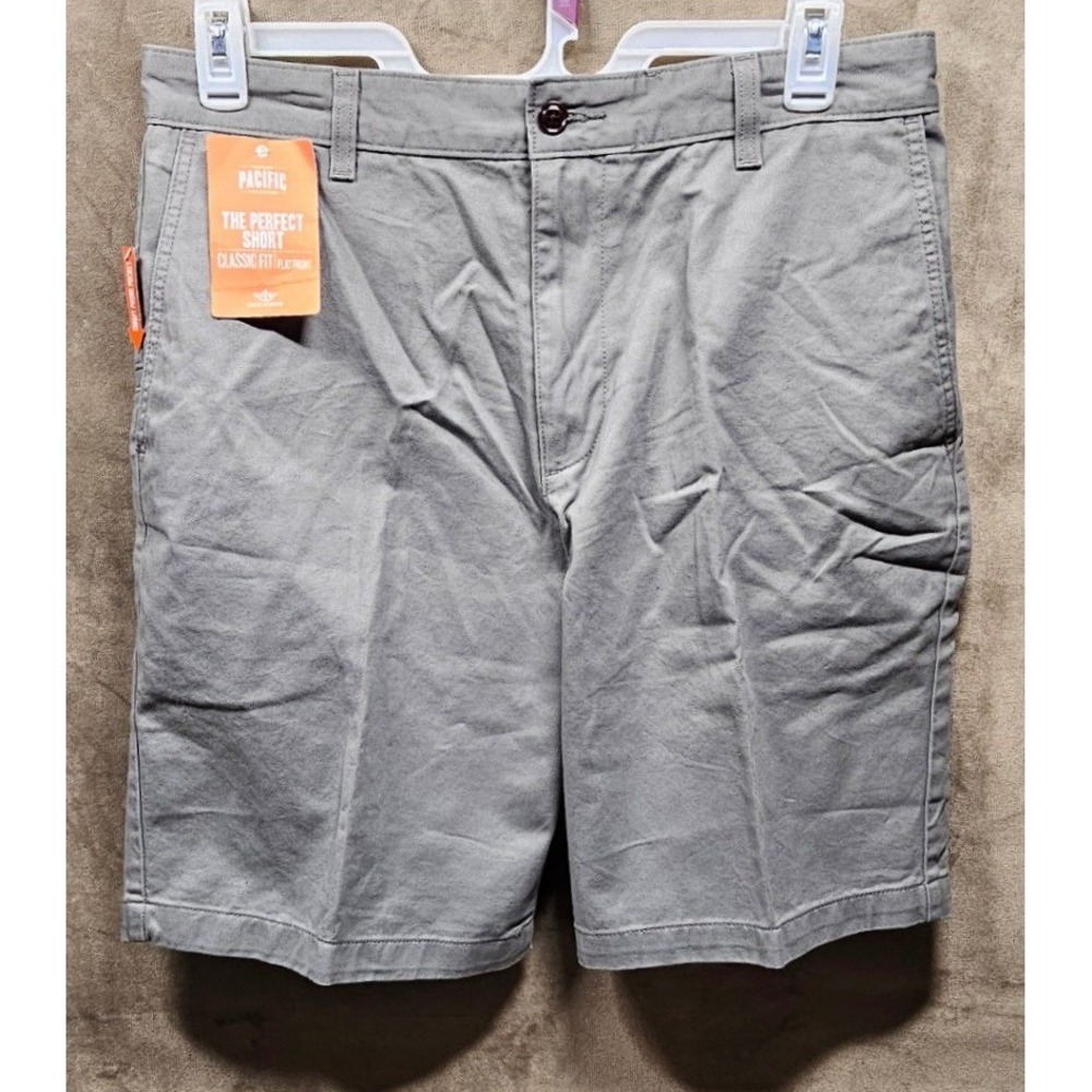 Dockers Pacific The Perfect Short Mens 34 Gray Classic Fit Flat Front Cotton NWT